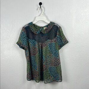 Flying Tomato Women’s Multicolor Patchwork Blouse Sz M Flowy Sheer Whimsigoth
